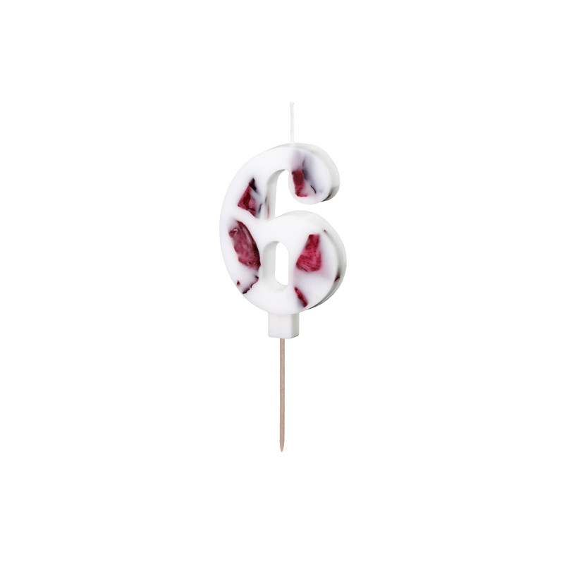 Narozeninová svíčka číslo '6', bílá s okvětními lístky